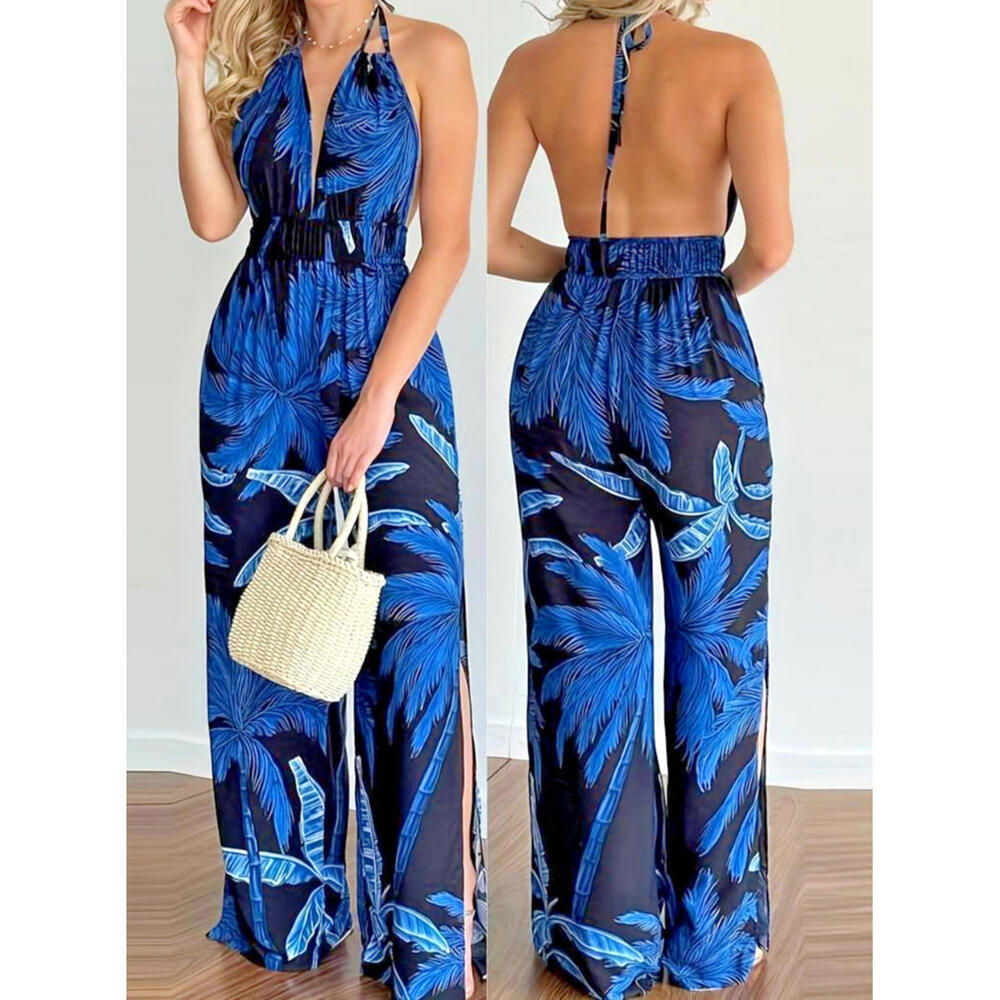 New Womens GORGEOUS Floral Jumper Halter Romper Pants Outfit, Size L